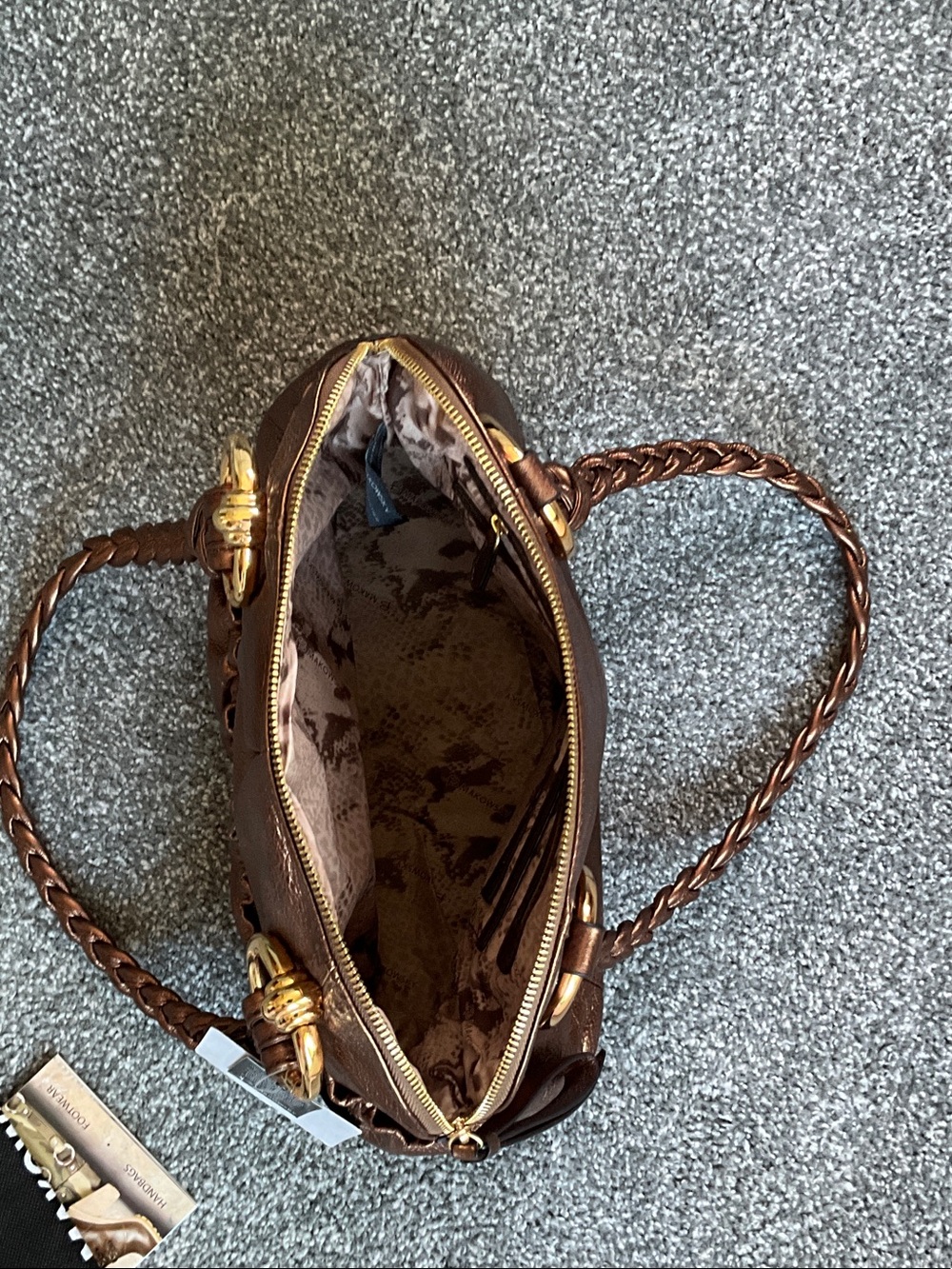 b. makowsky Metallic Bronze Braided-Handle Shoulder Bag with Gold Hardware - Picture 4 of 4